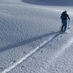 on the skin track in arxteryx procline ski pants